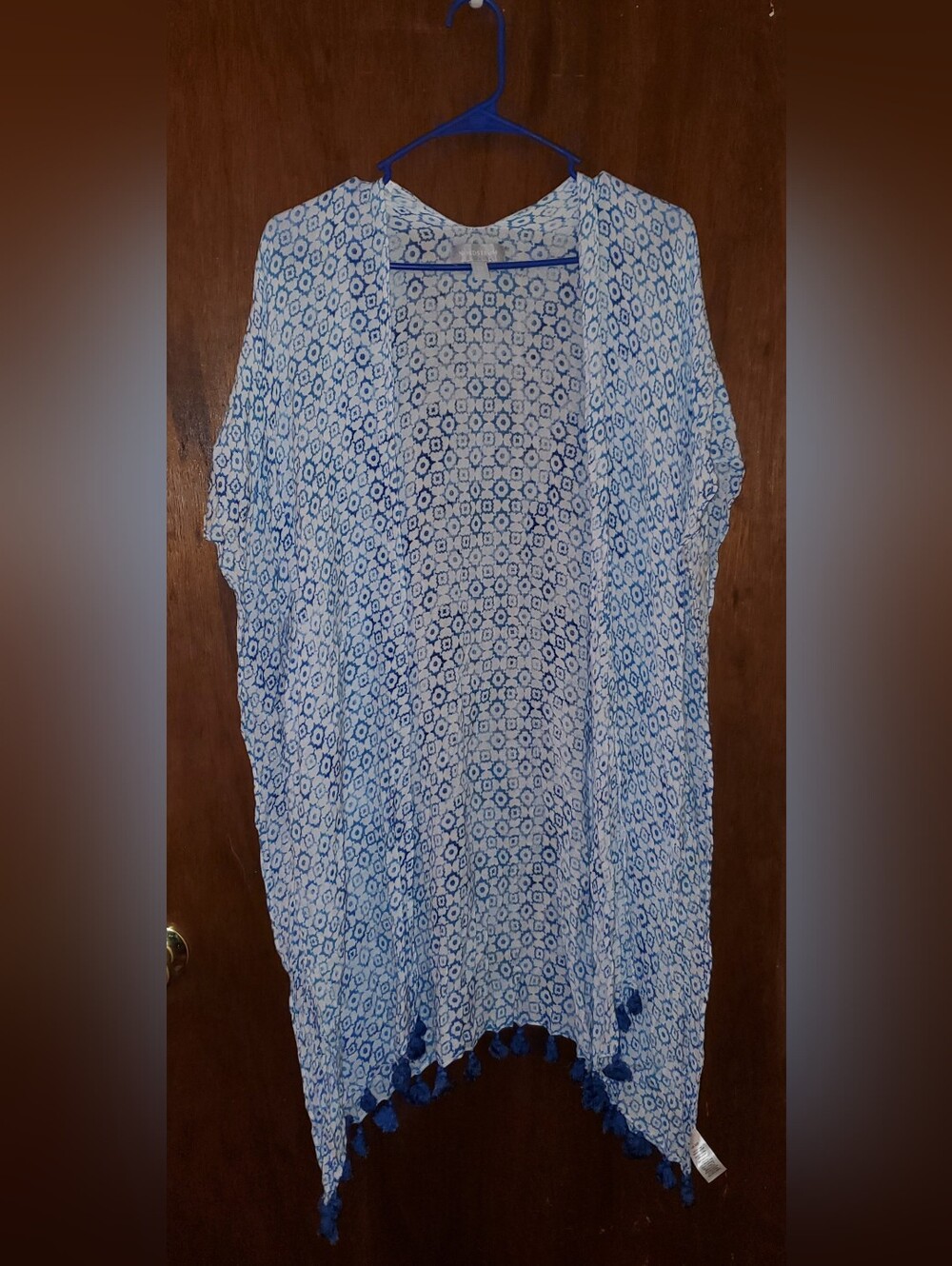 Nordstrom Blue Print Kimono with Tassel Trim One Size